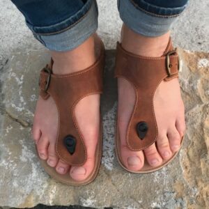 Barefoot sandals, toe separators, cork sandals, sustainable sandals, brown leather